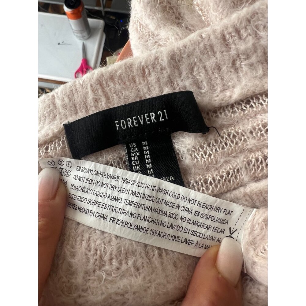Forever 21 Baby Pink Fuzzy Textured Striped Semi Sheer Cozy Sweater - Picture 7 of 8
